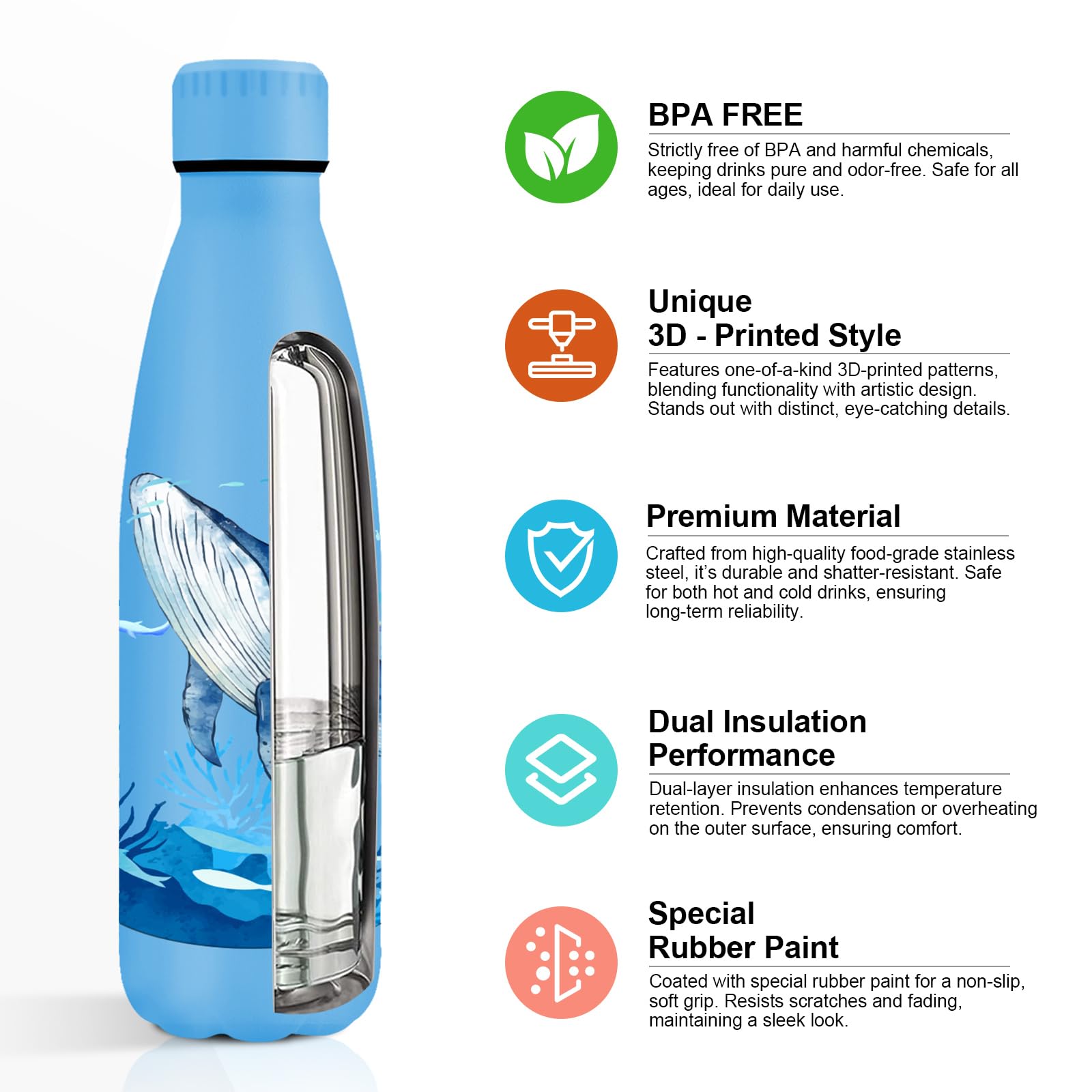 KollyKolla Bottiglia Termica 500ml, Borraccia Termica Bambini, Borraccia Personalizzata, Bottiglia Acciaio Inox, senza BPA, a Prova di Perdite, per Scuola, Sport, Ciclismo, Palestra, Campeggio