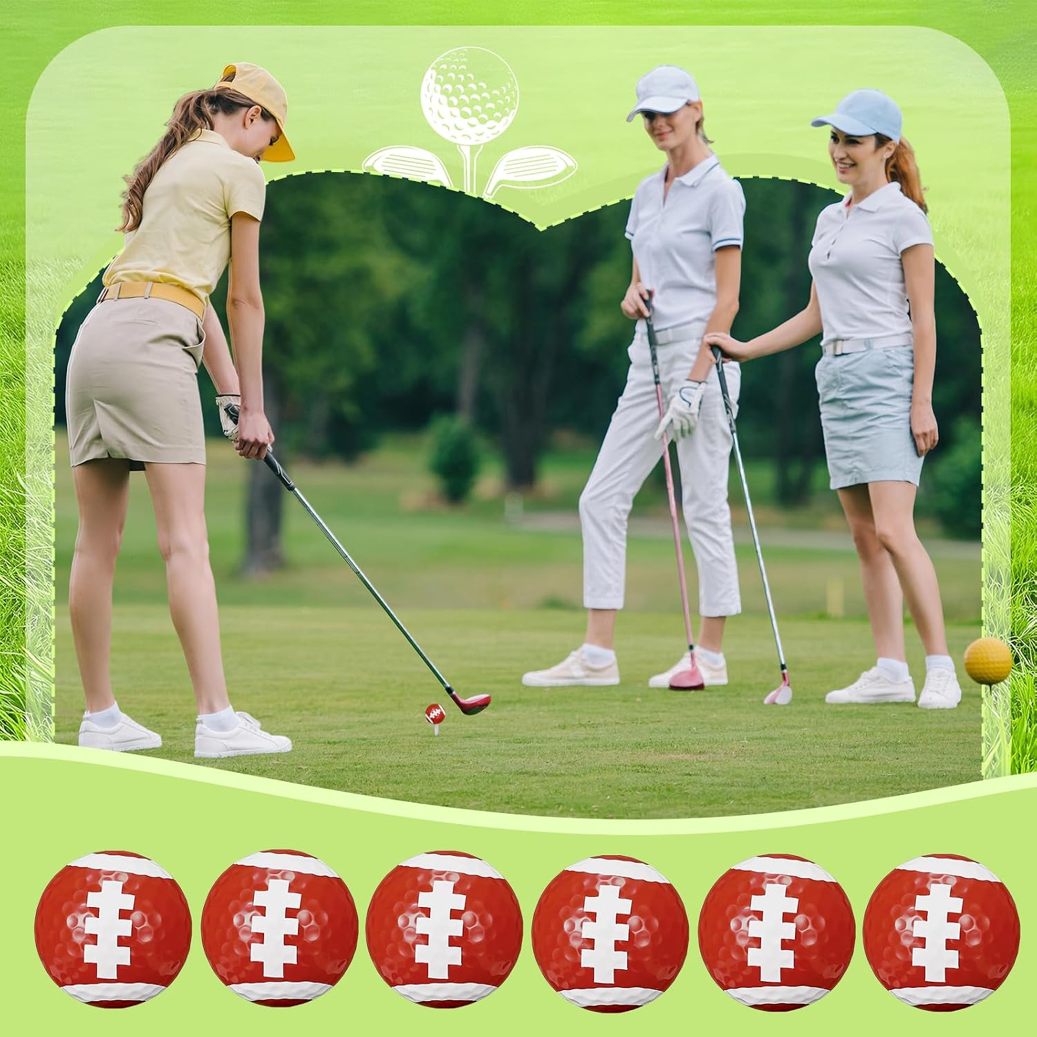 Simgoing 6 Pack Football Golf Balls, Novelty Funny Golf Balls for Men, Women, Golfers Lovers, Cool Football Design Birthday Gifts for Father, Golfing Accessories for Playing, Practicing, Bright Red