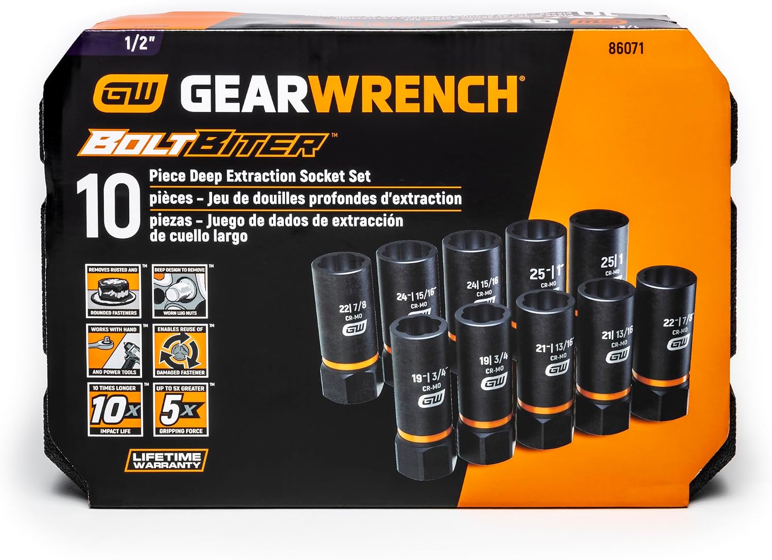GEARWRENCH - 10Pc 1/2" Drive Bolt Biter Set (86071)
