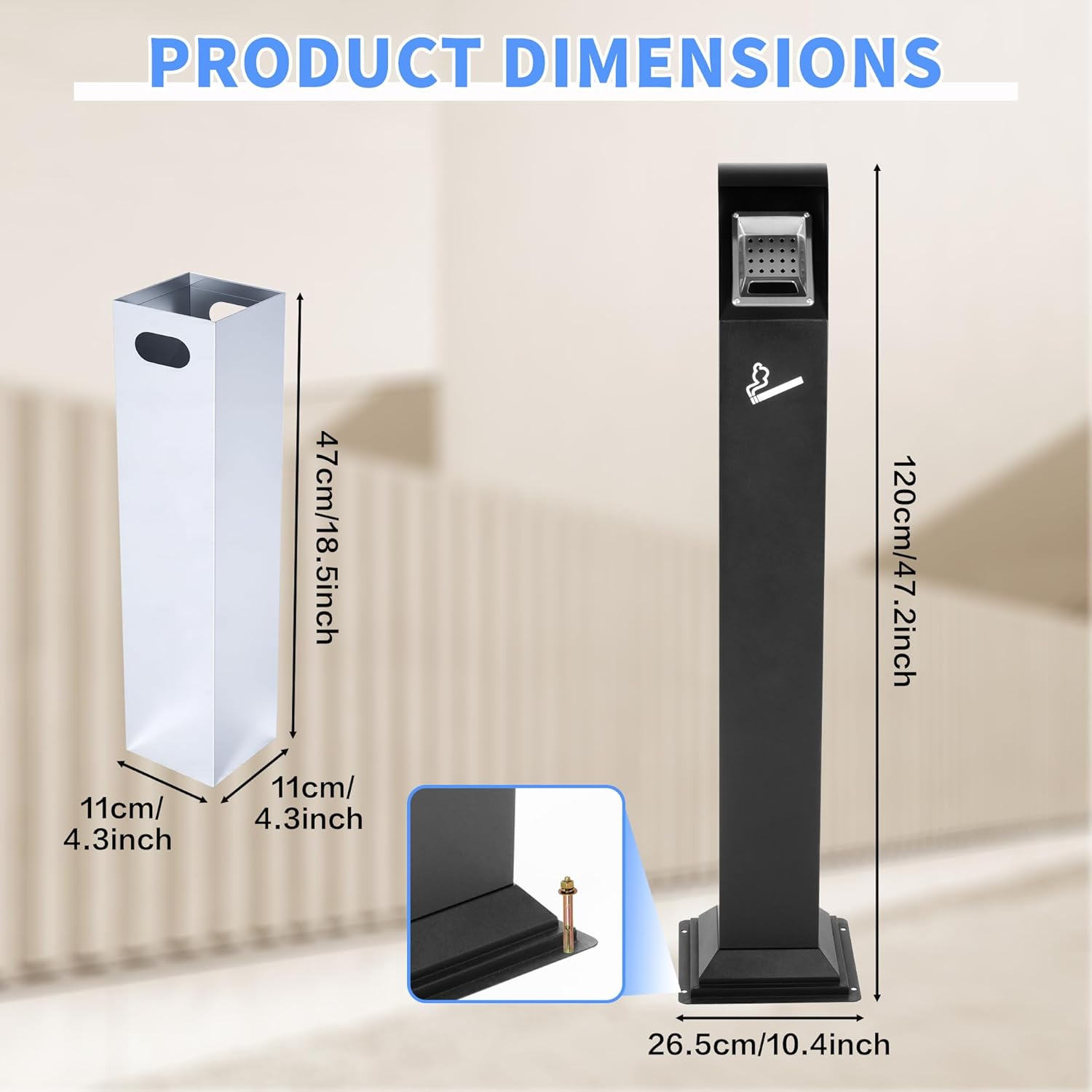 lukar Commercial Trash Disposal Outdoor, Standing Trash Receptacle with Removable Inner Barrel, Metal Trash Can for Patio, Offices, Home, Restaurants, Backyard