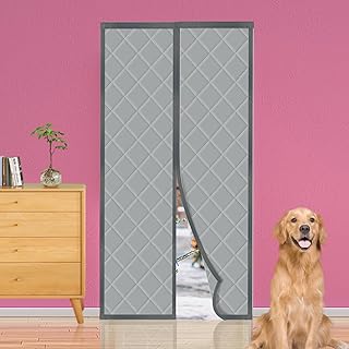 Thermal Insulated Door Curtain - Windproof Heavy Soundproofing, Oxford Cloth Polyester Cotton Thermal,Automatically Close,Powerful Magnets,Full Frame Magic Tape (90 × 210 cm,Gray)