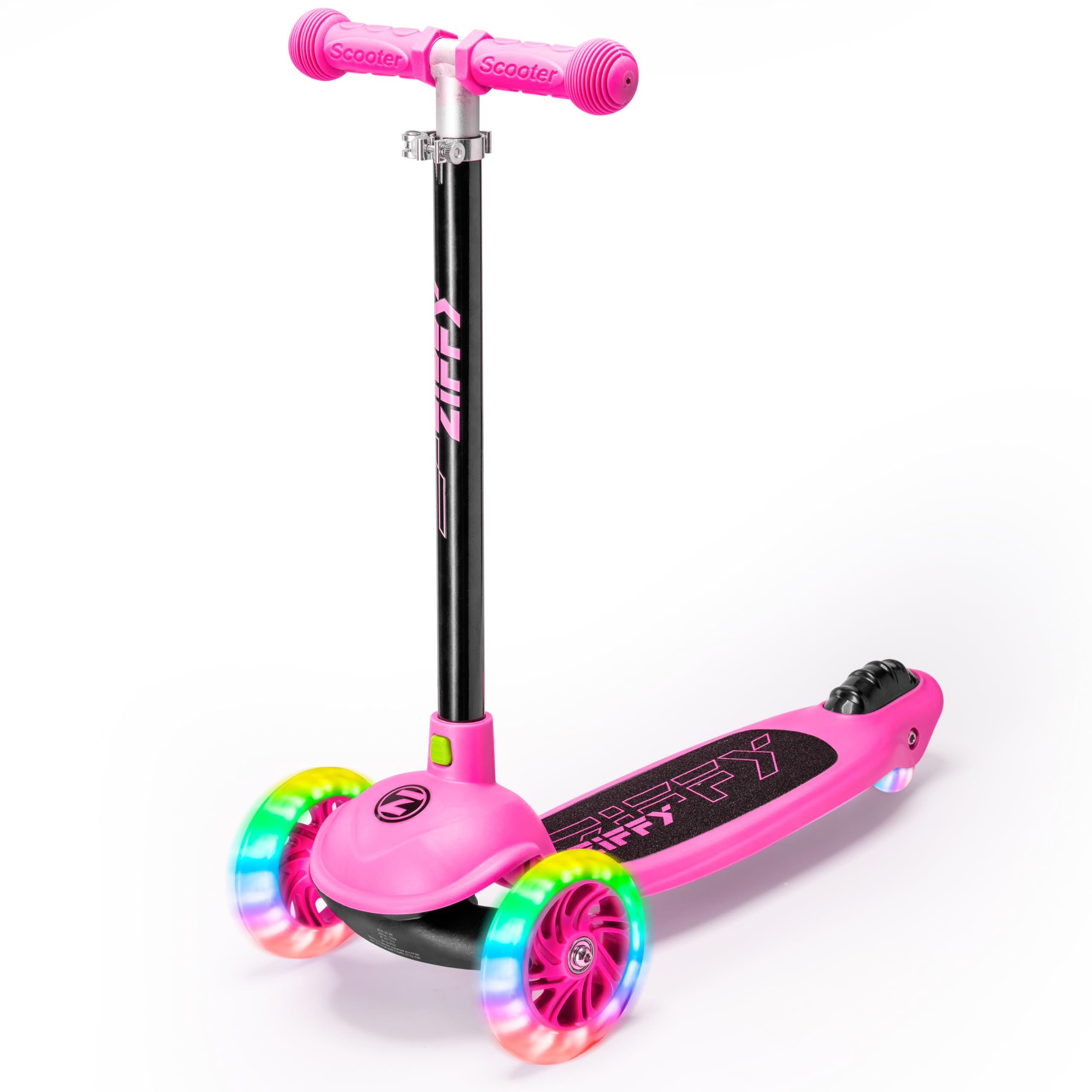 ZIFFY-Kick Scooter for Ages 3-5, 3-Wheel Toddler Scooter with LED Light-Up Wheels, Support up to 50kgs, Adjustable Height 44-70cm, Light Red, Gift-ready packaging