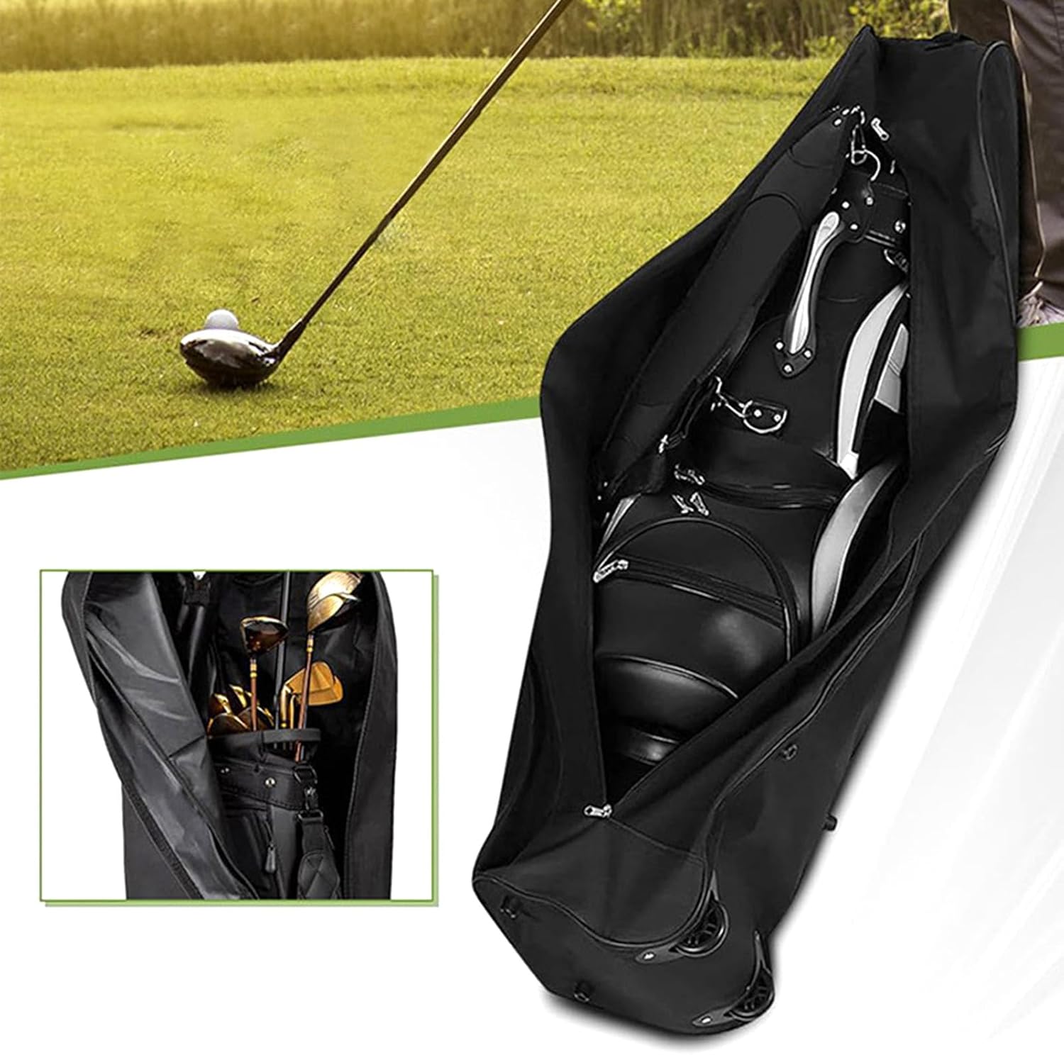 Keenso Golf Travel Bag, Wearproof Nylon Airline Club Cover, Foldable Portable Bag with Wheels for Easy Storage