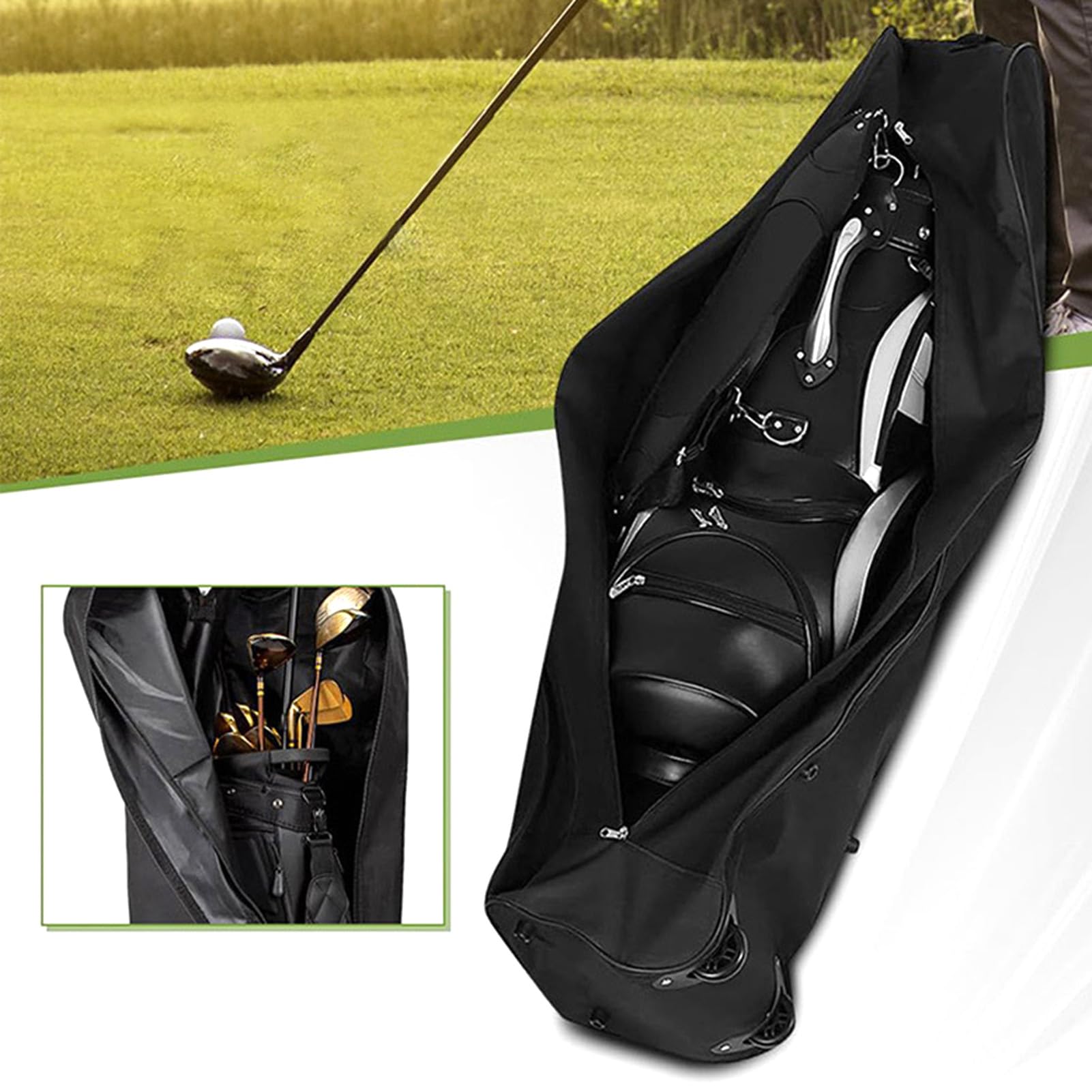 Bolsa de Viaje para Palos con Ruedas, Bolsa Plegable y Portátil de Nailon para Palos de Golf, Interior Espacioso