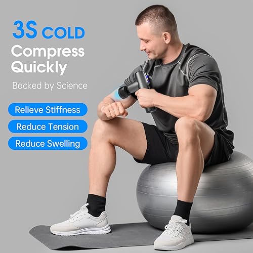 Miniatura 3 de AERLANG Pistola de masaje de tejido profundo con calor y percusión fría, mini masajeador eléctrico de mano de 5 velocidades y 5 cabezales de masaje,