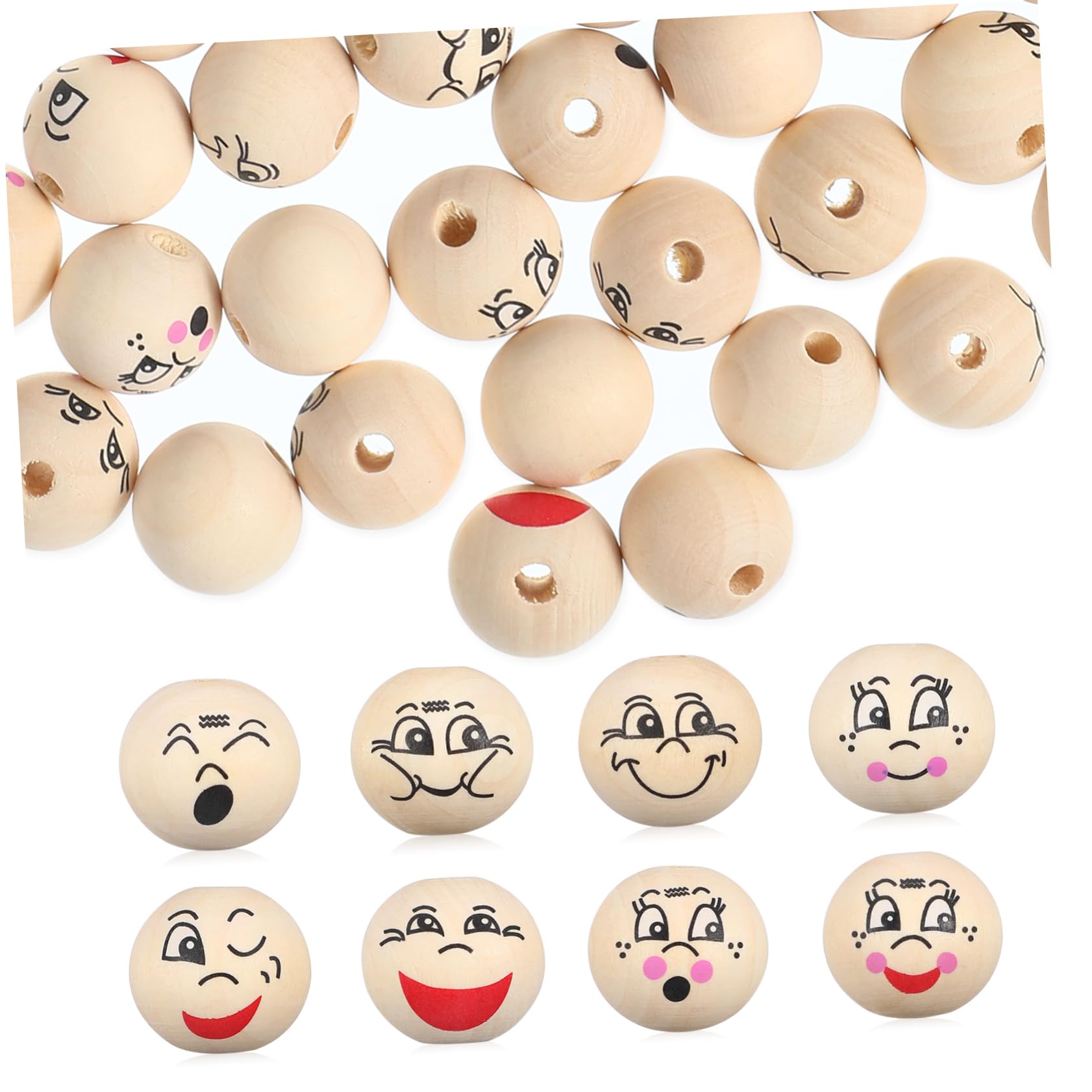 COHEALI 80 Piezas Cuentas de Madera Sonrientes para Hacer Pulseras y Collares DIY para Manualidades