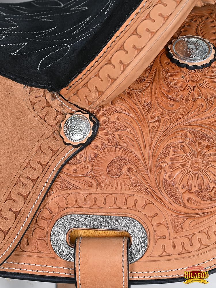 HILASON Western Horse Barrel Trail Pleasure Natural American Leather Saddle | Treeless for Horses
