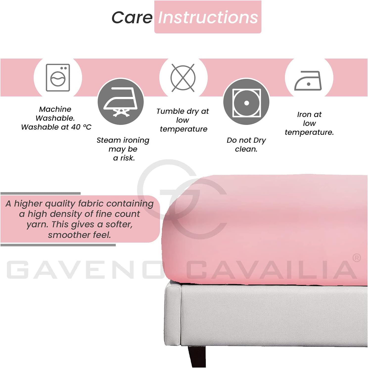 GC GAVENO CAVAILIA Easy Care Percale Extra Deep Fitted, Luxury Soft & Cosy Non Iron Thick Polycotton Bed Sheets, Pink, Super King - Image 5