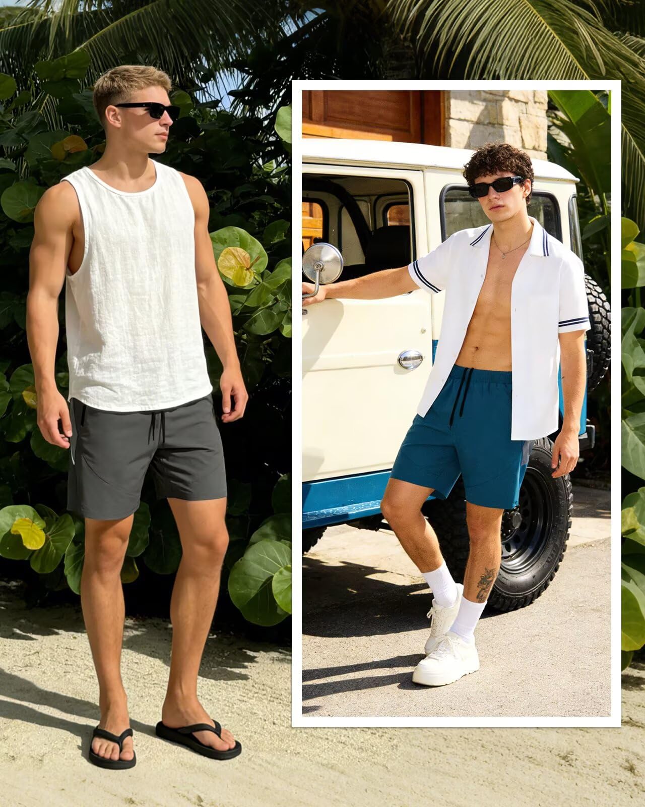 HMIYA 2er Pack Kurze Hosen Herren Atmungsaktiv Sporthose Leicht Laufhose mit Reißverschlusstasche für Training & Freizeit