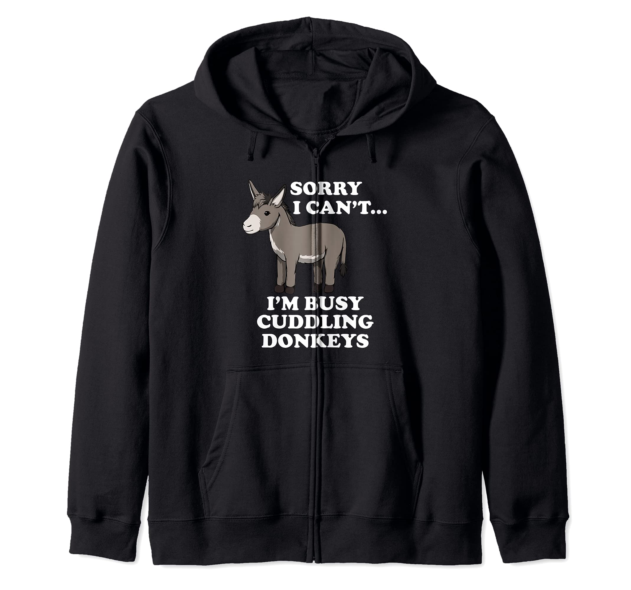 Cute Baby Donkey Ironic Farm Mule Zip Hoodie, Black, S