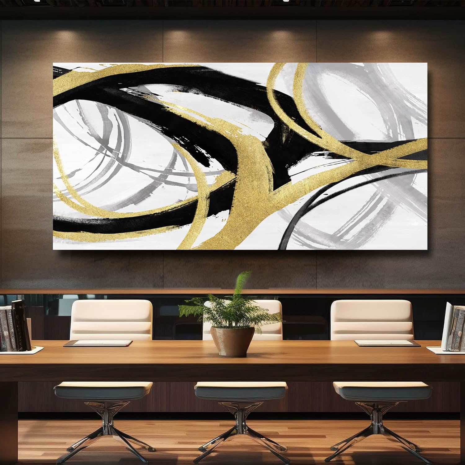 Kureful Black And Gold Wall Decor Large Wall Art for Living Room Abstract Wall Art Pictures Paintings Minimalist Decor Canvas Artwork 29”x58” 29"x58" Gold