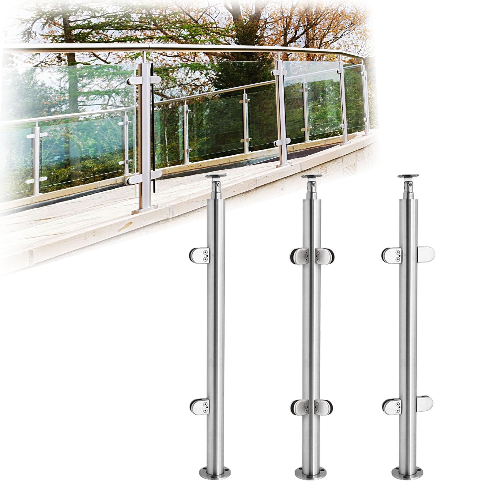 Poteaux de balustrade en acier inoxydable pour garde-corps en verre intérieur 90cm et 110cm