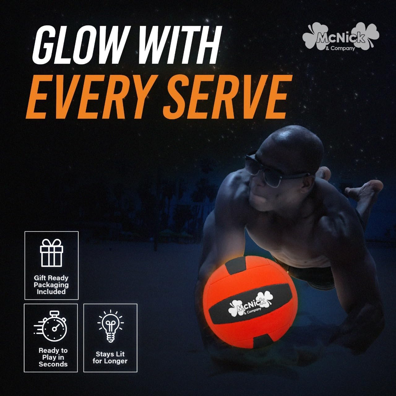 MCNICK & COMPANY LED Glow in The Dark Volleyball, Light-Up Glowing Beach Nightime Ball, Yard Games & Volleyball Training Equipment - 26.5" Premium Glowing Ball with Pre-Installed Batteries - Image 4