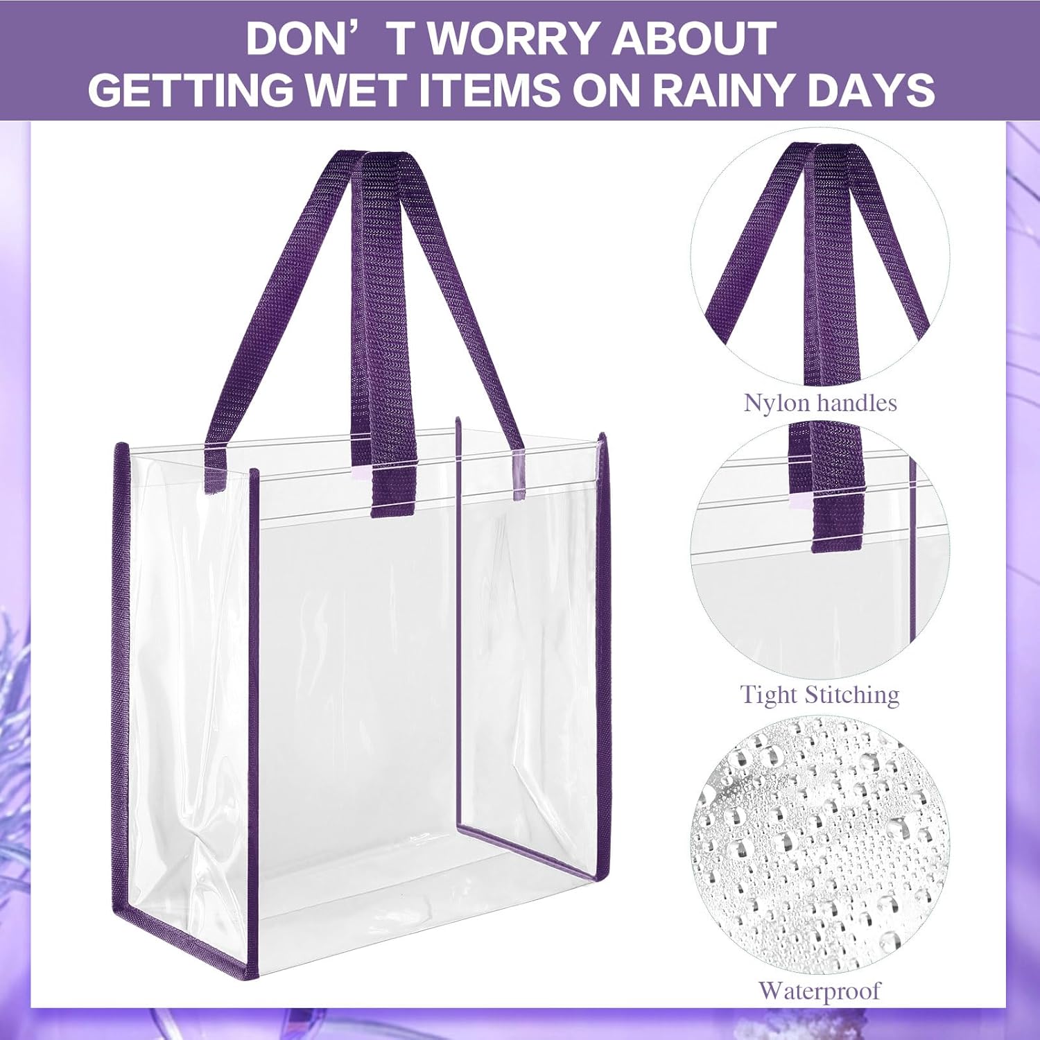 Eccliy 30 Pack 12x12x6 Inch Clear Tote Bag Stadium Approved Bulk Plastic Beach Tote Gift Bag with Handle for Gym Sports | 30 Pack, 12x12x6 Inch, Stadium Approved, Bulk, Tote Gift Bag, with Handle - Image 5