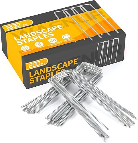 Tela resistente para paisajes de barrera de malezas de 5 x 250 pies, 5.8 onzas, paquete de 200 grapas de jardín de 6 pulgadas