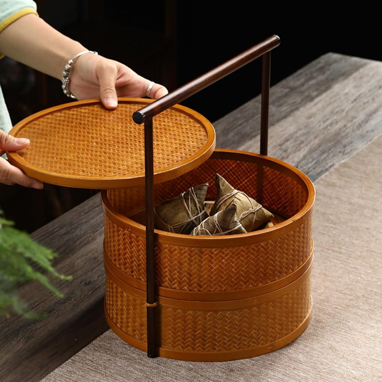 竹かご 蓋付き ワランワヤン カゴ・蓋つきバスケット・竹かご・蓋つき