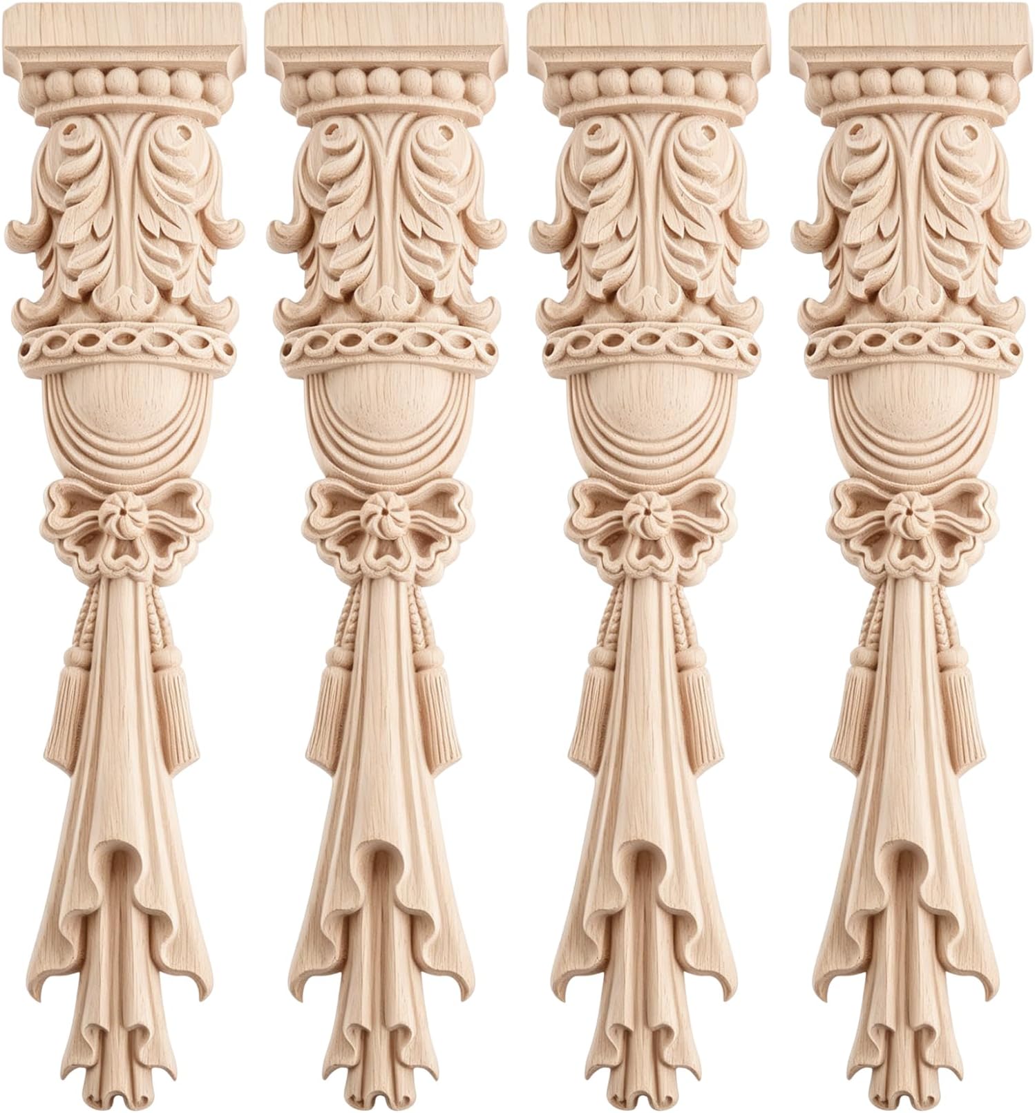 MUXSAM Wood Carved Appliques Onlays, Unpainted Carving Decals Mouldings Trim for Window Door Frame Rome Column Wall Mantel Dresser Fire Stove Surround Decor, 30x7cm/11.81"x2.76" (4-Pack)