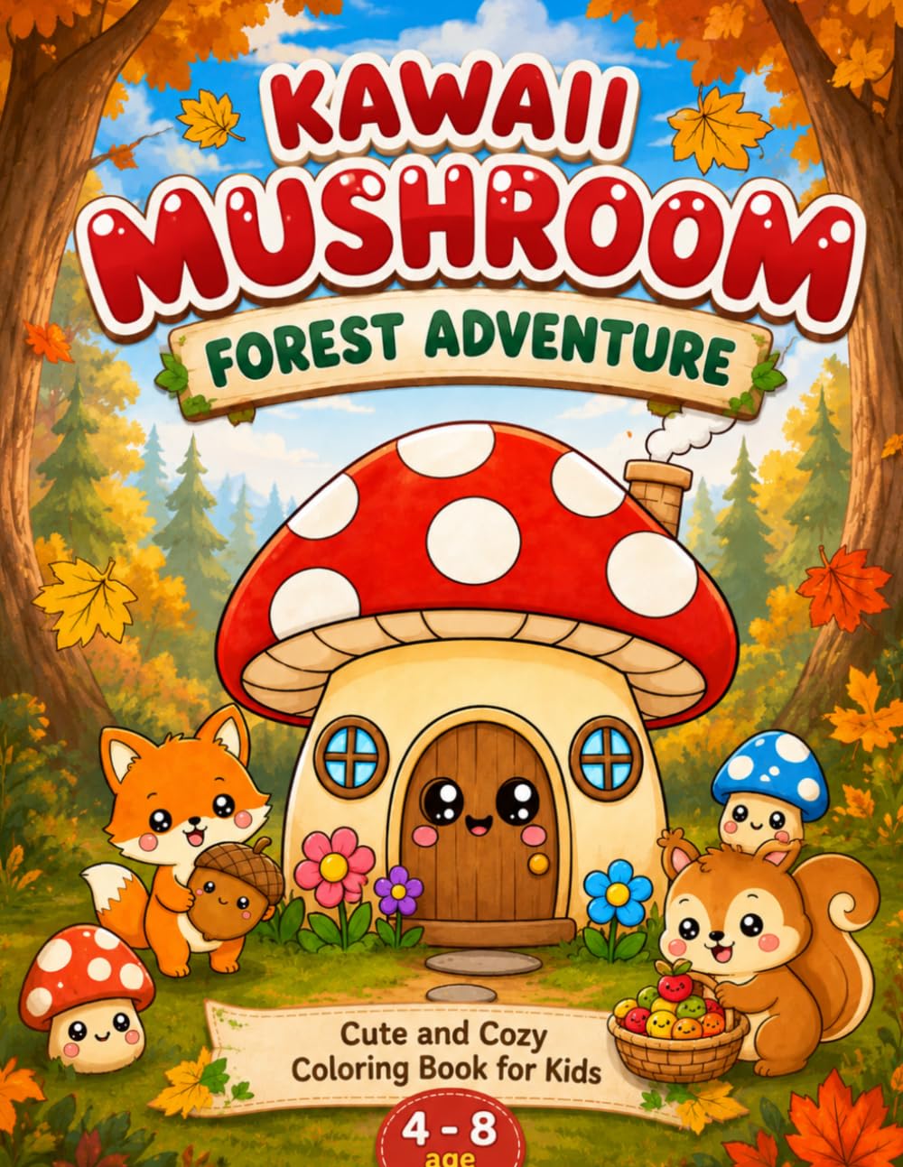 Kawaii Mushroom Forest Adventure: A Cute & Cozy Coloring Book for Kids: Cute Kawaii Mushrooms, Forest Animals & Cozy Cottagecore Scenes — Easy Coloring Fun for Kids Ages 4-8