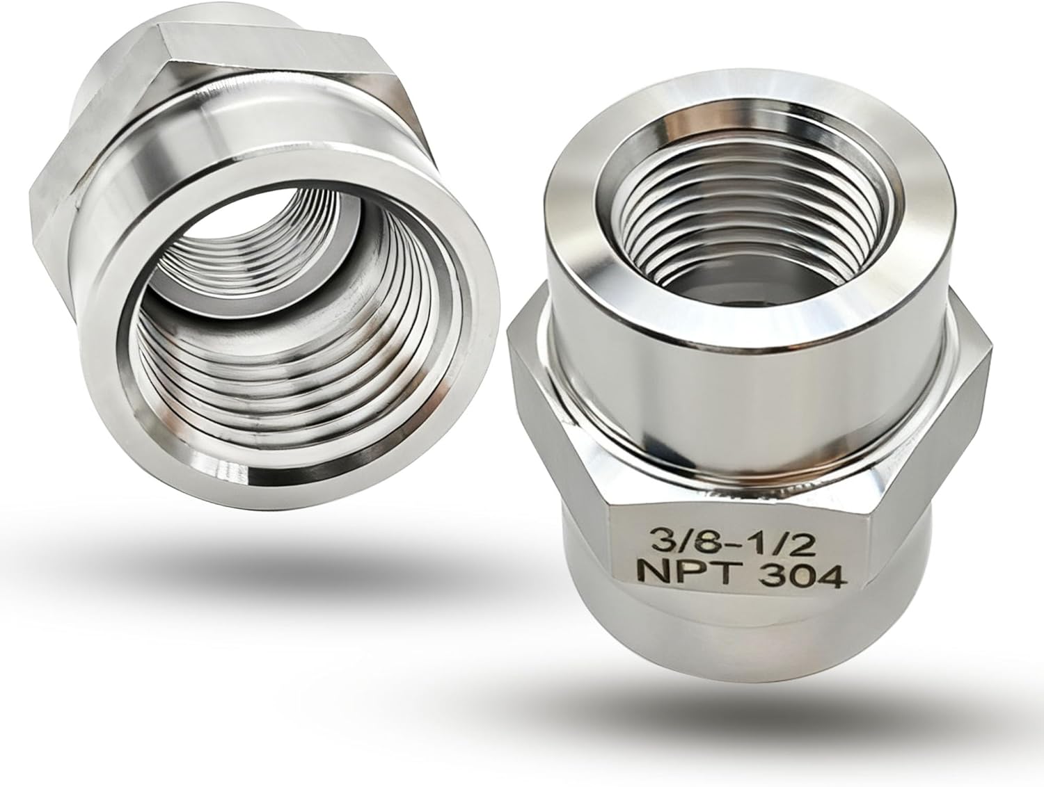 1/2 Inch NPT Female x 3/8 Inch NPT Female Pipe Fitting Reducer Coupler Connector, 304 Stainless Steel Reducing Coupling Adapter for Air Water Gas Oil (1/2" female x 3/8" female)