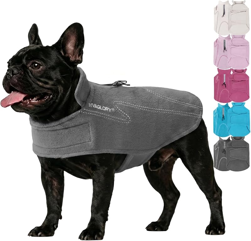 VIVAGLORY Dog Fleece Vest Cozywrap Dog Fleece Jacket, S, Grey