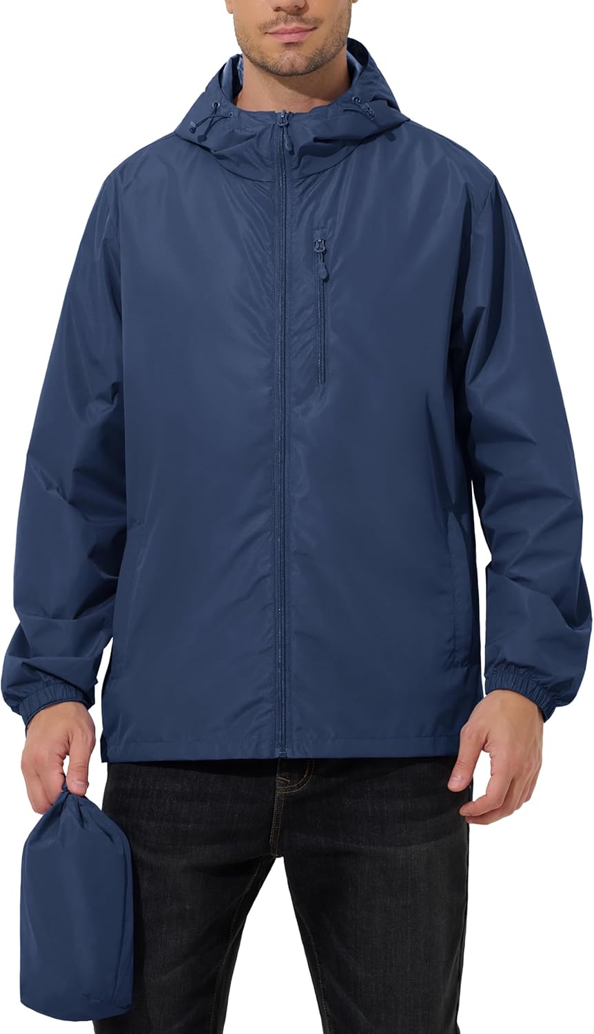 Men's Cycling Jacket Rain Jacket Waterproof Windbreaker Raincoat Running Hiking Gear Hood Lightweight Packable