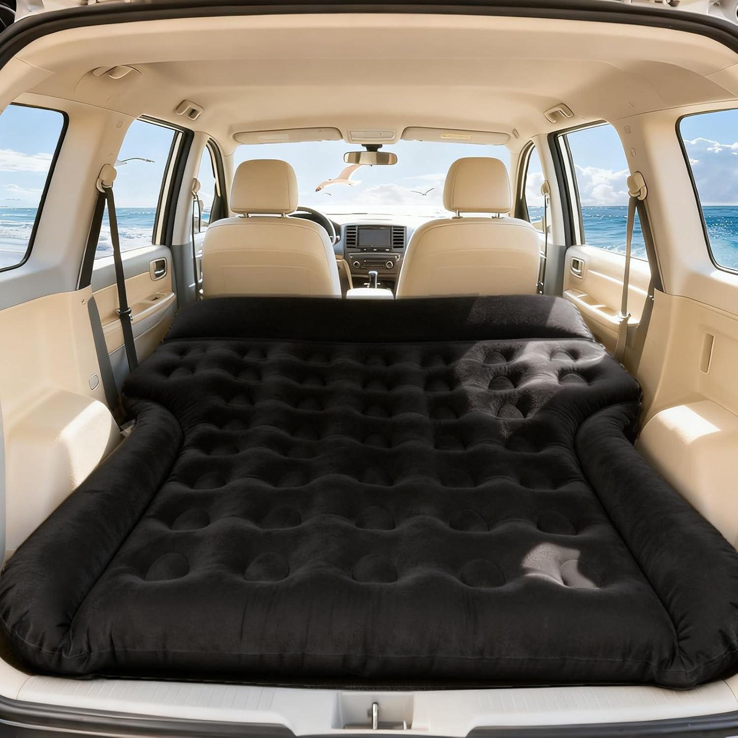 SUV Air Mattress - Inflatable Car Airmattress Full Size Air Bed for SUV MPV Truck RV Van Trunk, Universal Car Camping Bed Thickened Flocking Portable Sleeping Mat for Car Travel Tent Roadtrip Home