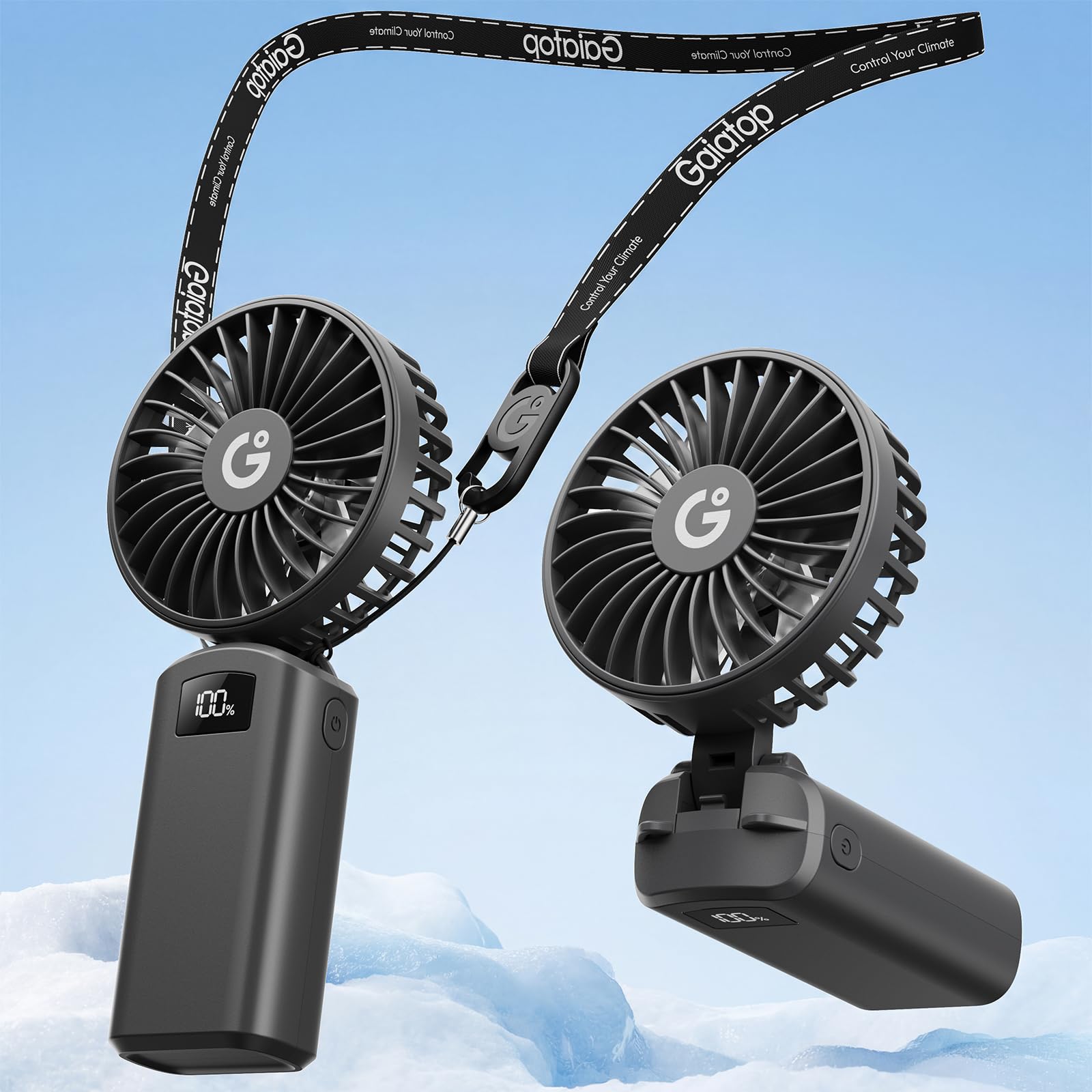 gaiatop 4000mAh Handheld Mini Fan, 7110RPM High Speed Portable Personal Fan, 3 Gears Strong Wind, LED Display, USB Rechargeable Battery Operated, Gift for Women, Makeup, Travel Outdoor, Black โ image 1