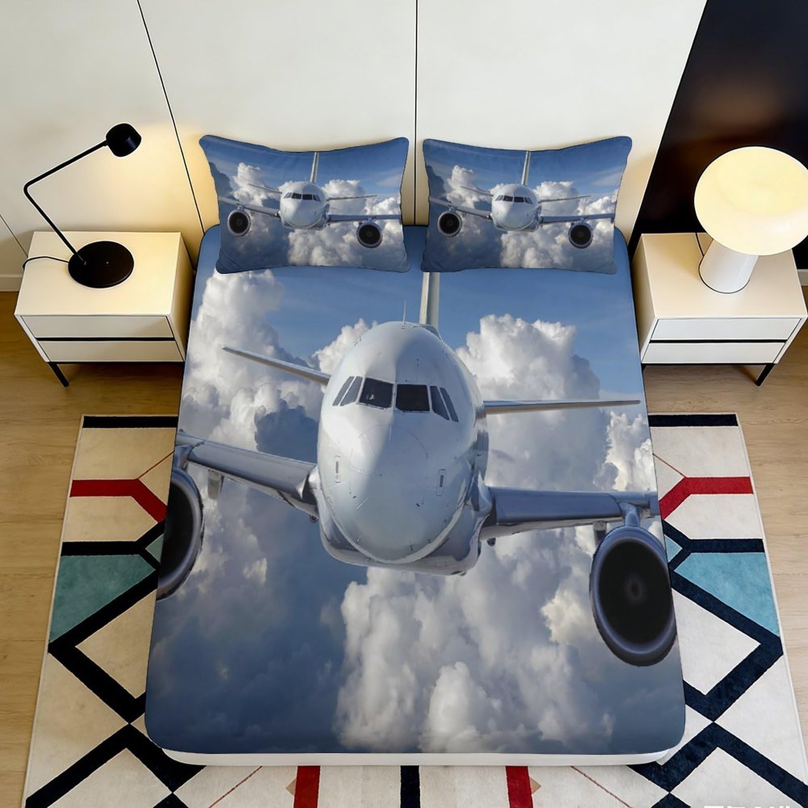Jqzkxnhpbr Style-7 3D Printed Cloud Sky Fitted Sheet Microfiber Soft Breathable Airplane Bed Cover For Bedroom Dorm Decor Protection 90X200x25cm