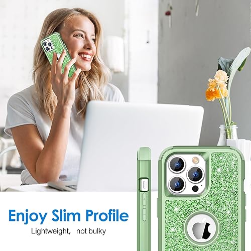 Miniatura 6 de Hython Funda para iPhone 13 Pro Max con purpurina, bonita funda brillante brillante, resistente 3 en 1, híbrida de policarbonato duro suave de