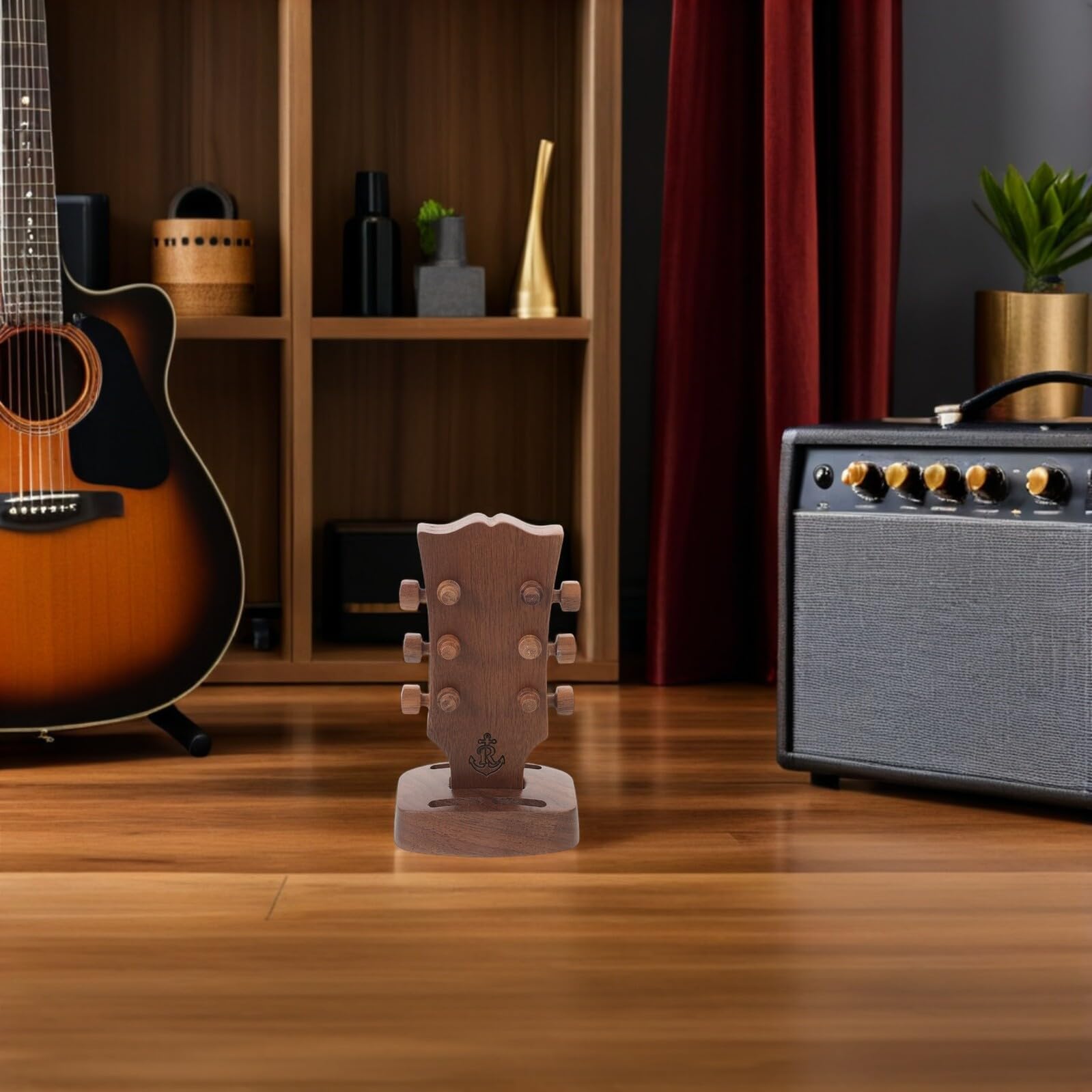 Walnussholz Gitarrenplektrum Halterbox Kompakt 13,6x7,6x5cm Aufbewahrungsbox für Akustik und E-Gitarren Leichter Holz Plektrumhalter für Musiker Unterwegs