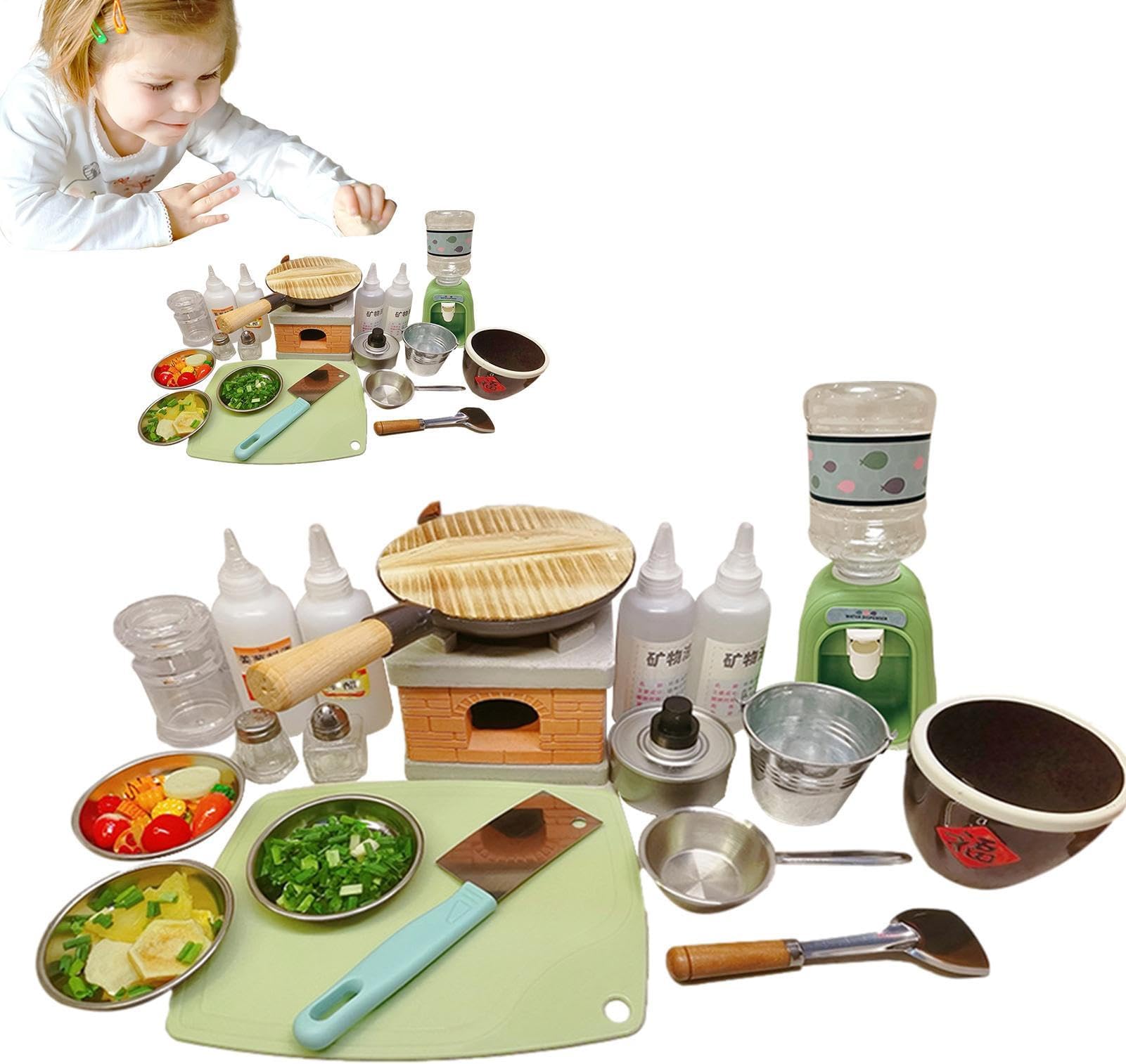 Real Mini Cooking Set for Children, Educational Kitchen Tools, Real Cooking Utensils, Fully Equipped with Bottles and Frying Pan, Authentic Food Cooking Tools, for Children, U