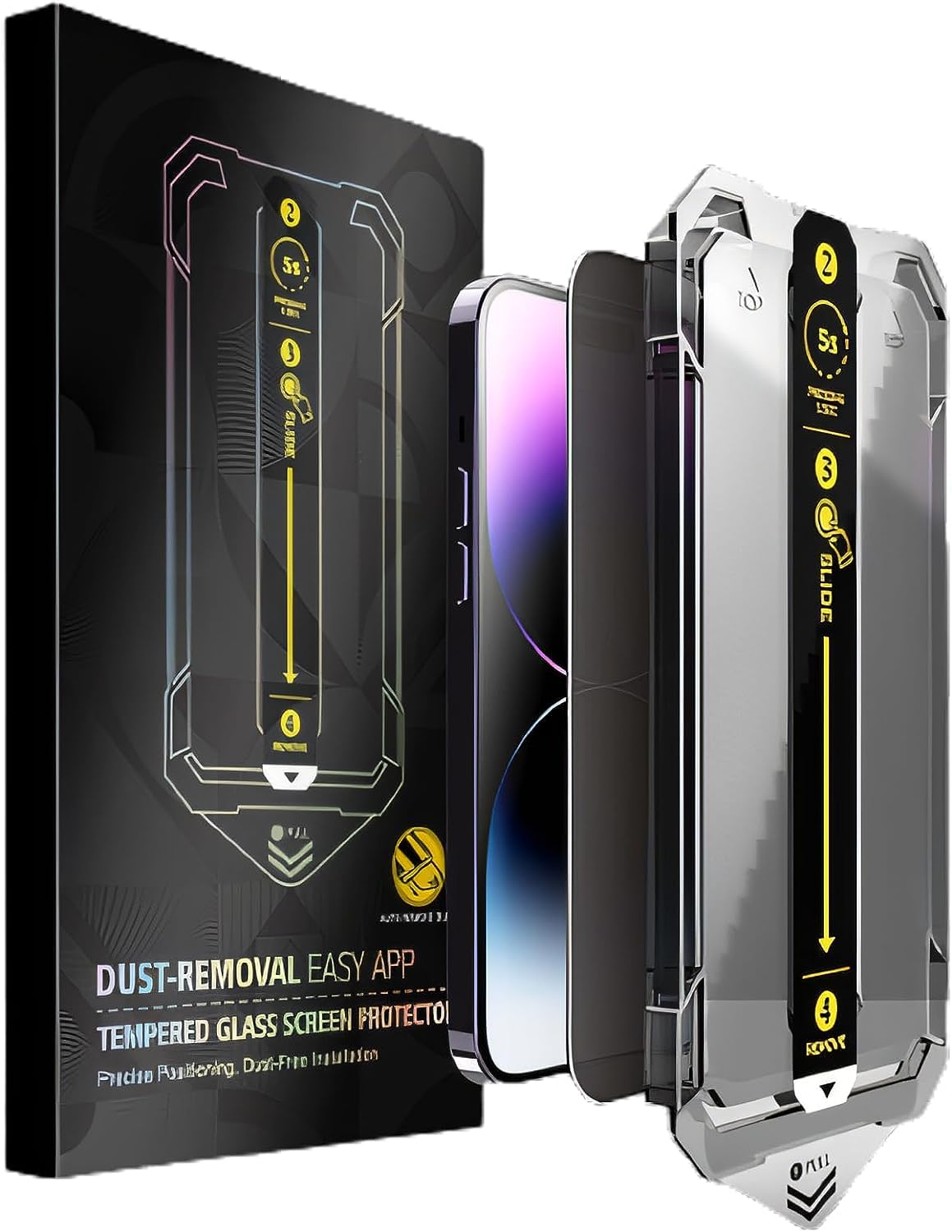 Privacy Glass [Pack for 2] Auto Alignment Screen Protector iPhone 14 PRO MAX [Privacy Tempered Glass] Sensor Protection, Easykit, Anti-Fingerprint (iPhone 14 PRO MAX)