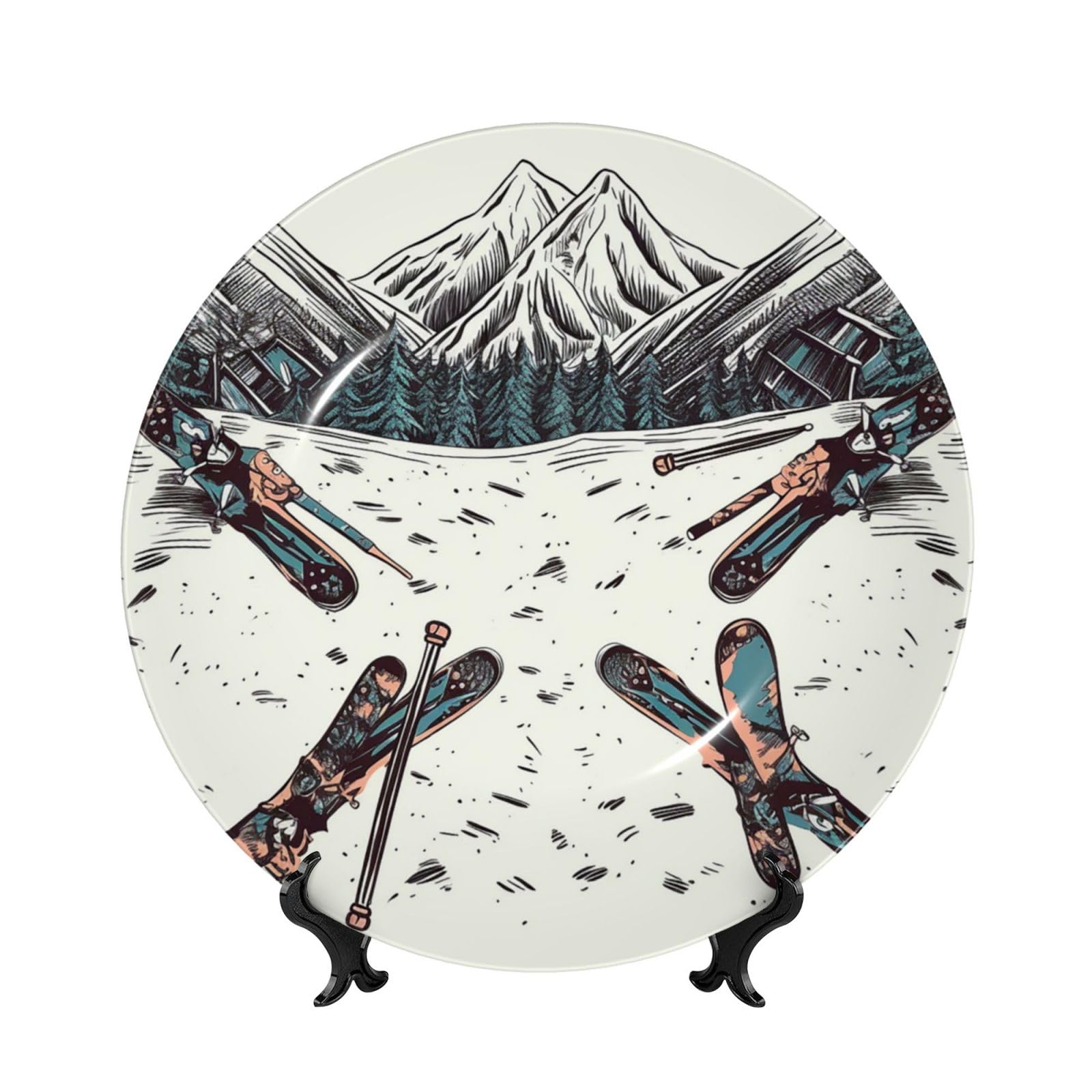 Assiette décorative porcelaine anglaise 25,4 cm objet céramique ski maison