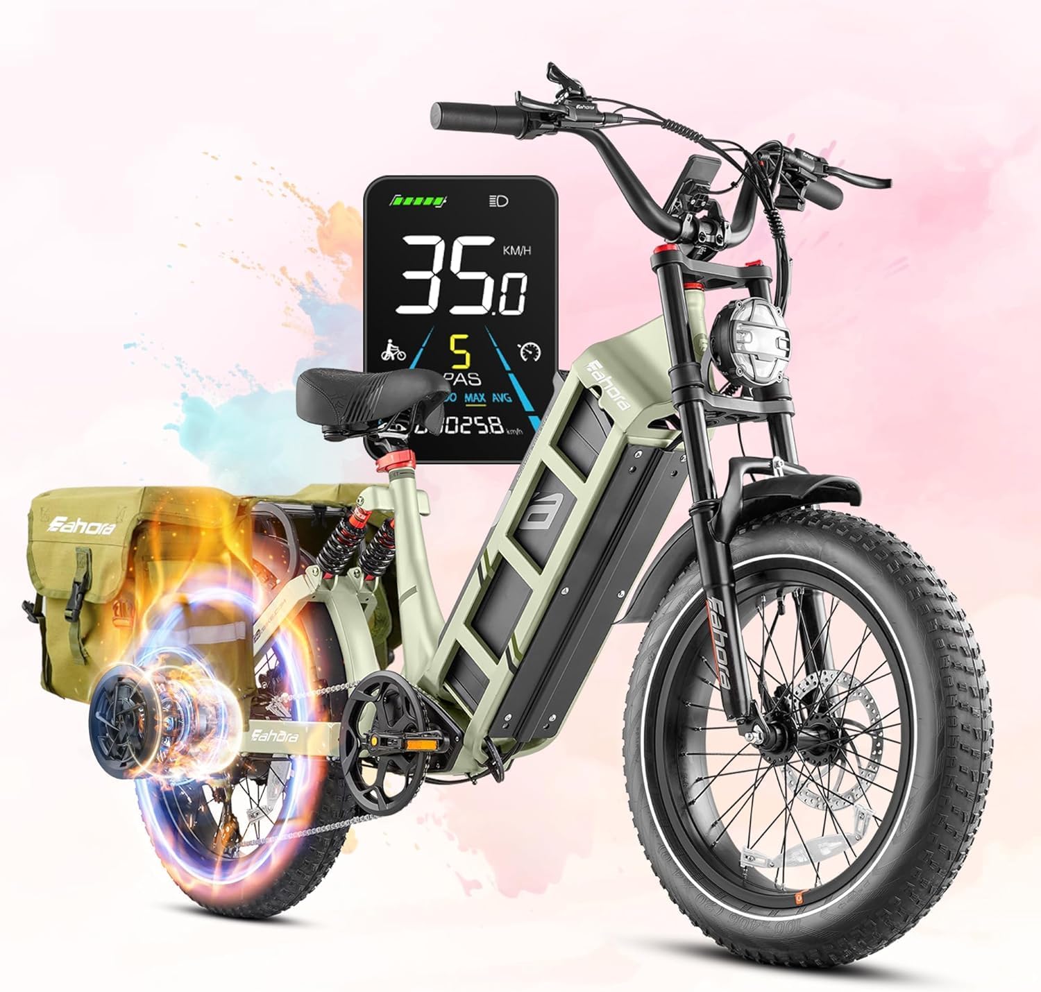 eAhora Juliet Pro 2/Juliet Electric Bike for Adults 5400W/1200W Dual Motor Electric Bicycle 43MPH 60V 70Ah 220+Miles Long Range 20" Fat Tire Full Suspension Mountain E-Bike with APP Control