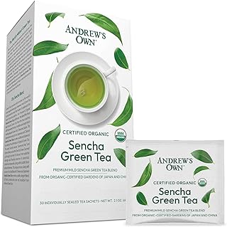 ANDREW LESSMAN Tea - Sencha Green Tea 30 Sachets - Blend of Finest Premium Sencha Green Tea from Organic-Certified Gardens in Japan and China. Subtle, Balanced, No Bitterness, Rich in Healthy EGCG