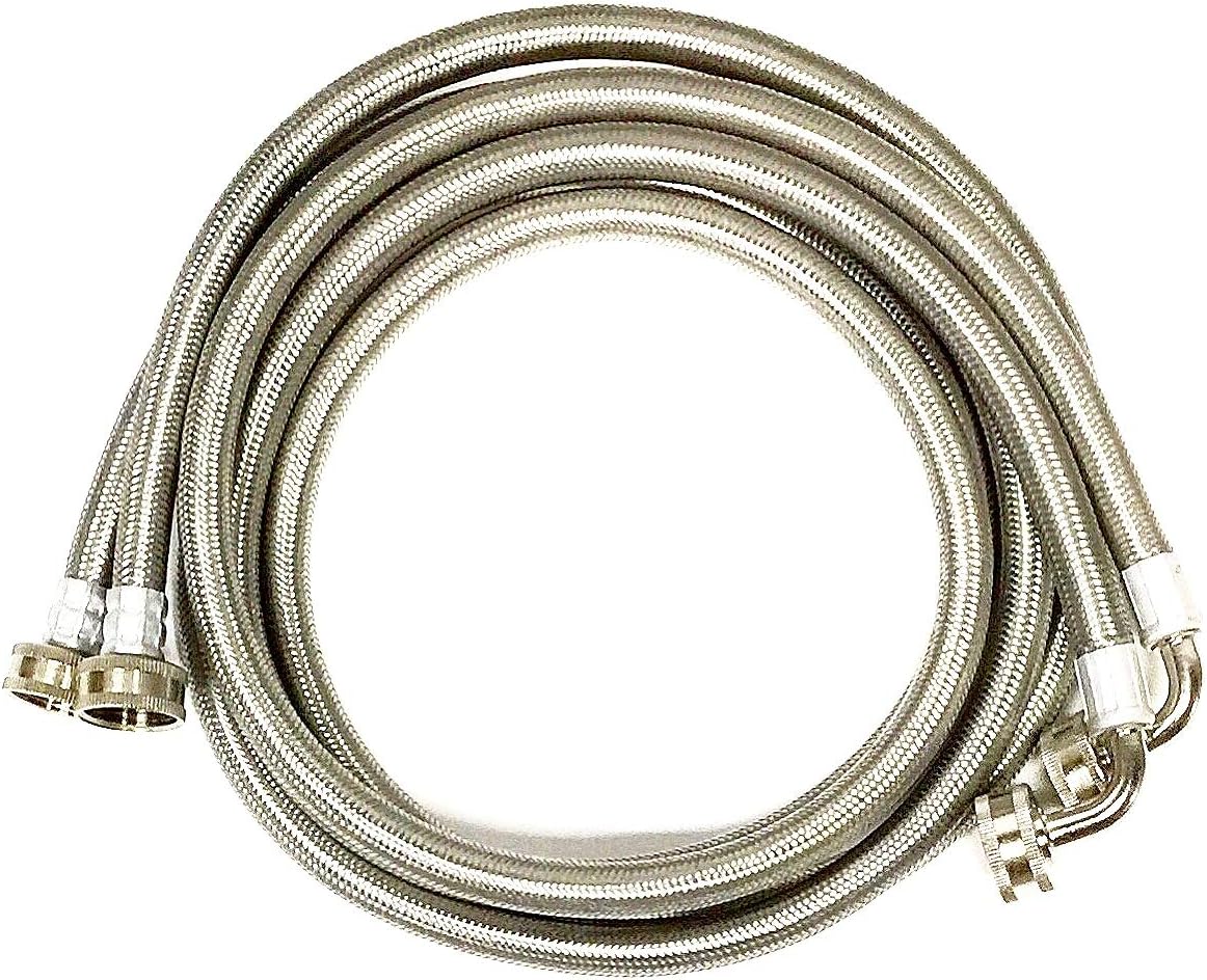 2-Pack Premium Stainless Steel Washing Machine Hoses - 6 FT No-Lead Burst Proof Inlet Supply Lines - 90 Degree Elbow Connection - 10 Year Warranty