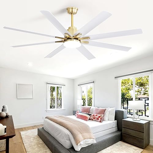 Miniatura 8 de Sofucor Ventilador de techo de 66 pulgadas con luces y control remoto, ventilador de techo de granja reversible, motor de corriente continua, aspas