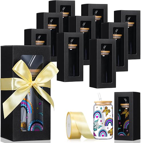 Honoson 24 Piezas Caja de Regalo de Tumbler con Cinta para Sublimación Cajas de Exhibición de Vidrio Transparentes para Tazas de Beber de 12oz 16oz