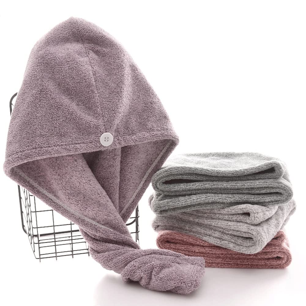 Secador de Pelo de Fibra de bambú, secador de Secado rápido, Turbante, Toalla Seca, Sombrero Envolvente for baño, Gorra rápida(3-Pack)