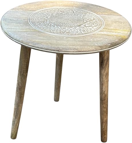 Miniatura 6 de Mesa auxiliar redonda de madera, mesa auxiliar de café para sala de estar, dormitorio, espacios pequeños, fácil de montar, moderna decoración del