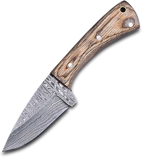 Miniatura 2 de YA FORGE -Cuchillo de caza de 7 pulgadas, cuchillo de supervivencia de acero de Damasco forjado a mano, Handel de madera de Pakka con pasadores de