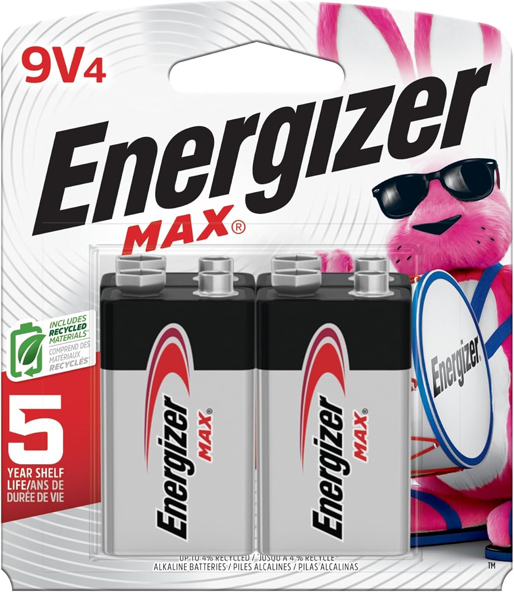 Baterías Energizer MAX de 9 V (paquete de 4), baterías alcalinas de 9 voltios