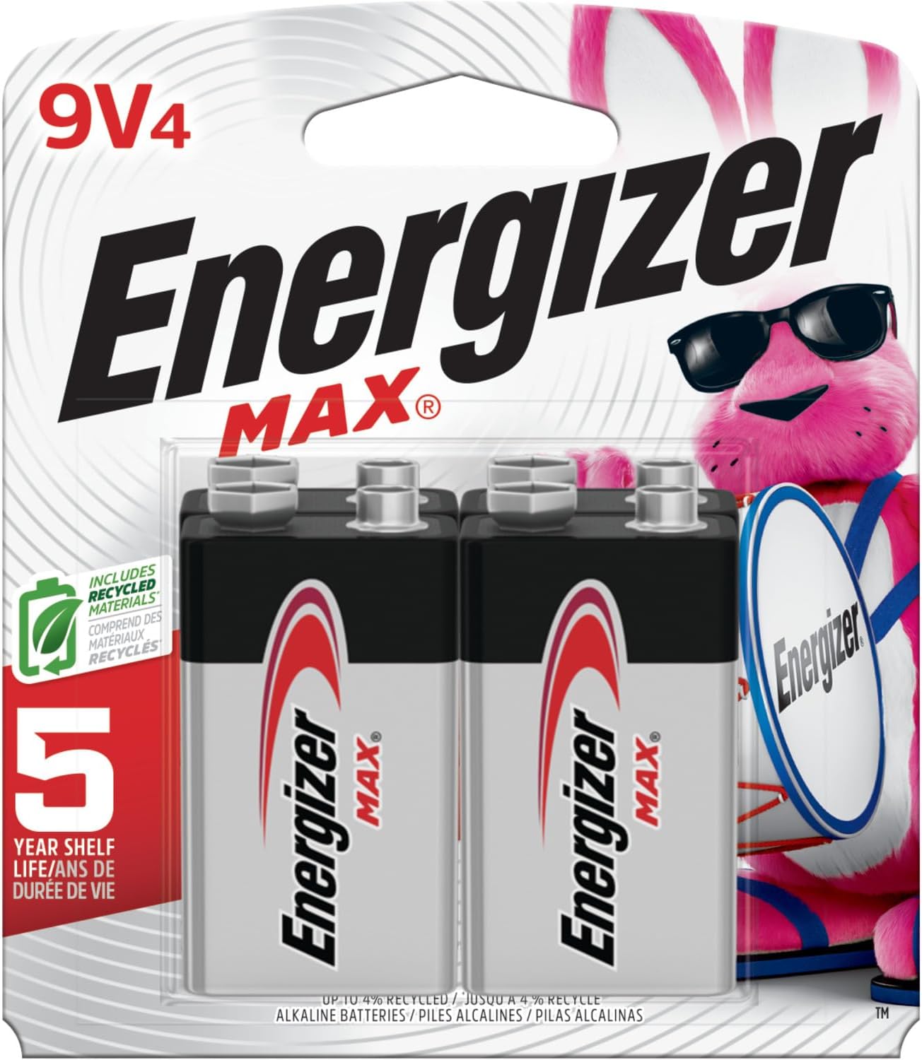 Energizer MAX 9V Batteries (4 Pack), 9 Volt Alkaline Batteries