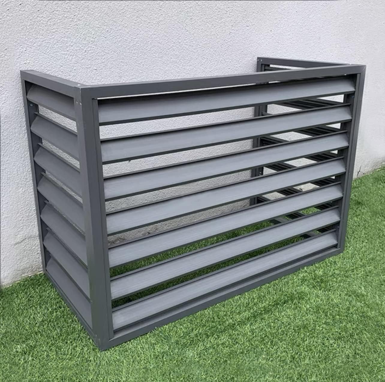 Air Conditioner Fence, Aluminum Shutter Privacy Fence, Privacy Screen No-Dig Kit - 39" L x 20" W x 27" H - 3 Panels - Gray