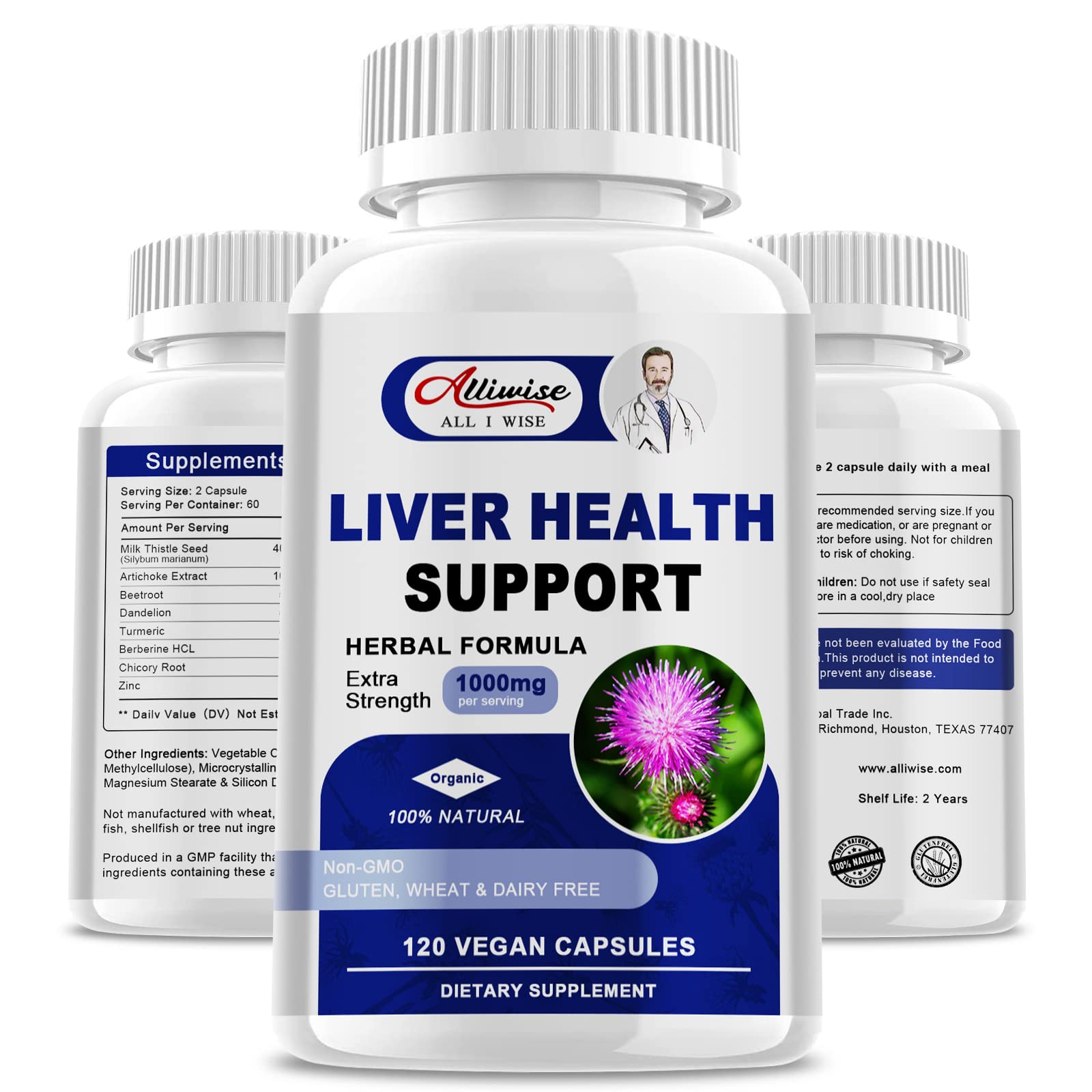 Liver Complex Supplement to Detox, Cleanse, and Repair The Liver, Natural Ingredients Milk Thistle Seed Silybum Marianum, Artichoke Extract, Dandelion, Berberine, Chicory Root & Turmeric(120 Counts)
