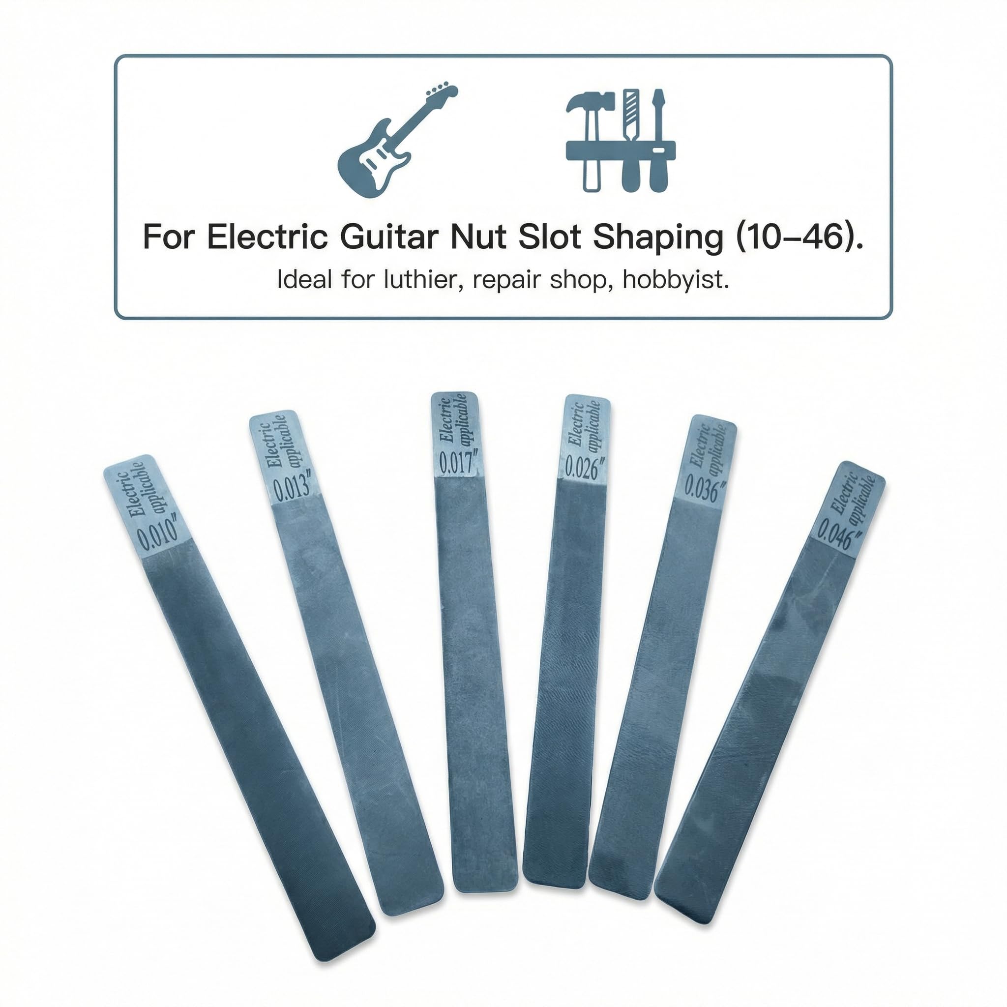 Lot de 6 limes à écrou de guitare en acier inoxydable pour frettes et cornichons - Outils de réparation pour guitare, basse, ukulélé (électrique 10-46)
