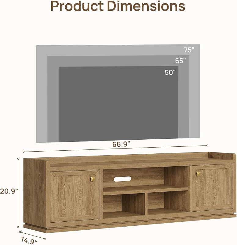 SICOTAS TV Stand Entertainment Center, 67" Wide TV Console for Living Room image 3