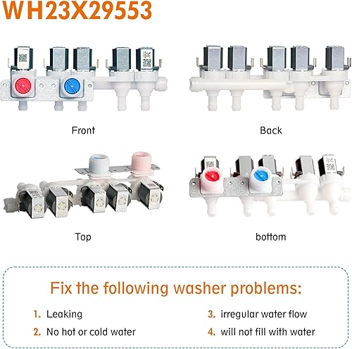 Miniatura 6 de WH23X29553 Válvula de entrada de agua (parte OEM) para lavadora GE reemplaza AP6983554 PS12743643 EAP12743643 33090202 0024000126GA con 2 años de