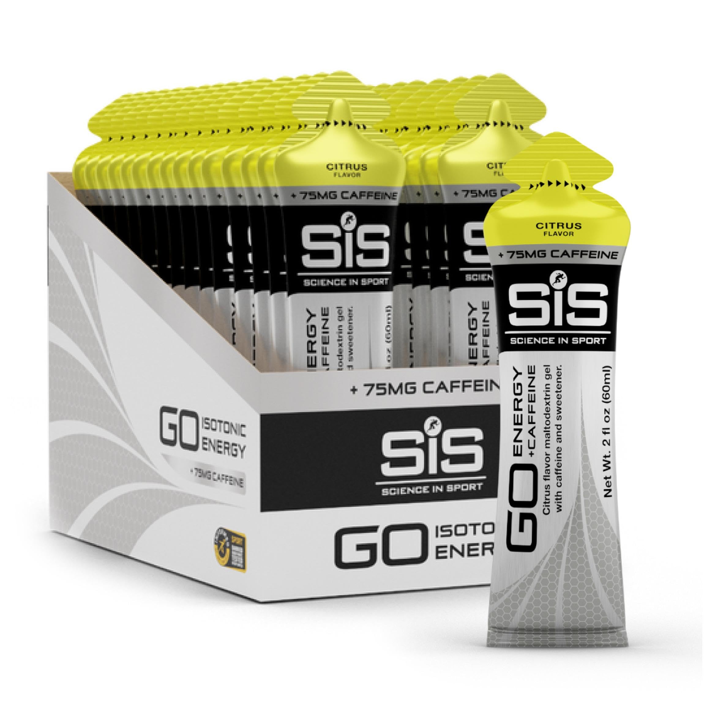 Science in Sport Gel energético com cafeína, 22 g de carboidratos, 75 mg de cafeína, sabor Citrus, 30 unidades