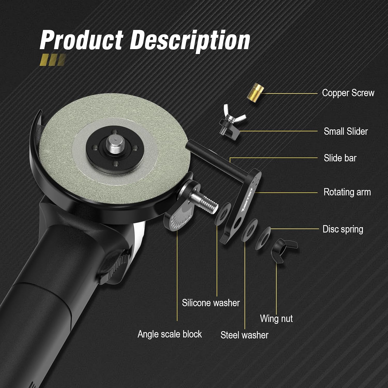 3mirrors 0°-90° Adjustable Tungsten Electrode Sharpener for 4.5" Grinder | TIG Welding Grinding Tool Features 6 Multi-Size Guide Holes; Includes 2 Diamond Grinding Wheels for Precision Sharpening.